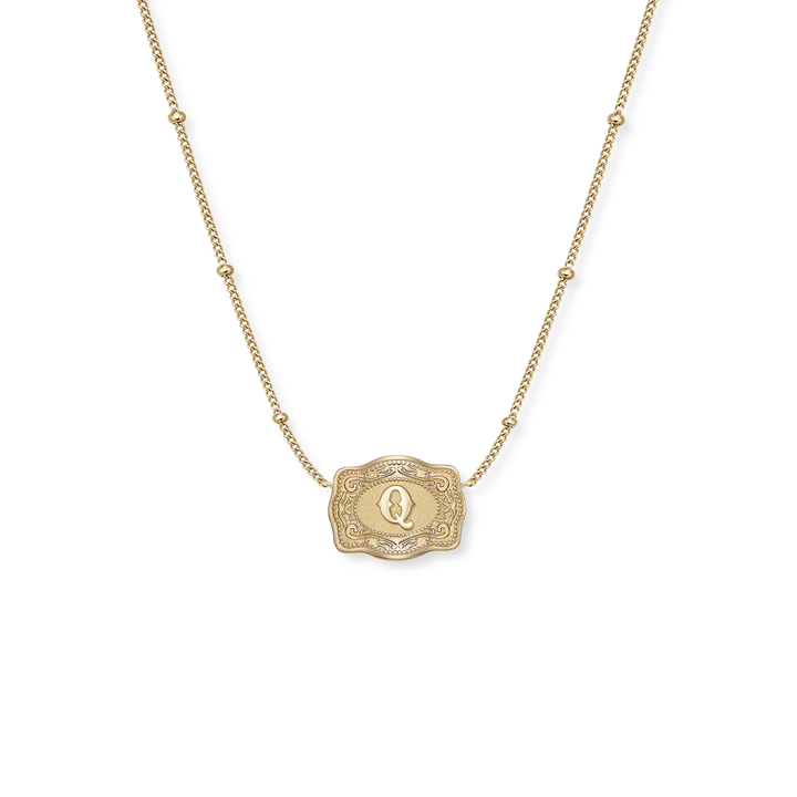 SpurWest Ultra Mini Belt Buckle Necklace (Initial) - Gold SpurWest