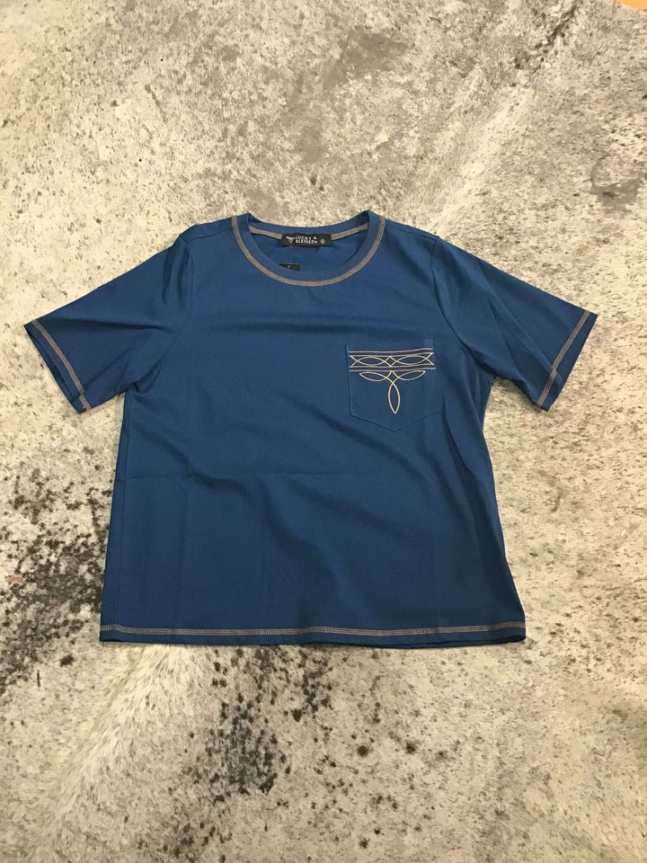 Boot-Stitch Contrast Embroidered Pocket Tee - Double C Western SupplyLucky &amp; Blessed
