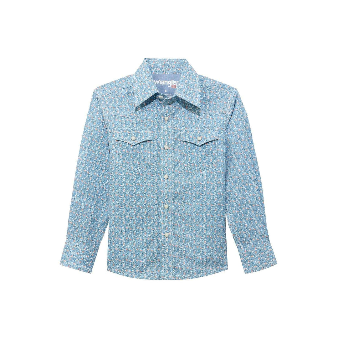 Boys 20X Advanced Comfort Long Sleeve Shirt - Blue 112374376 - Double C Western SupplyWrangler