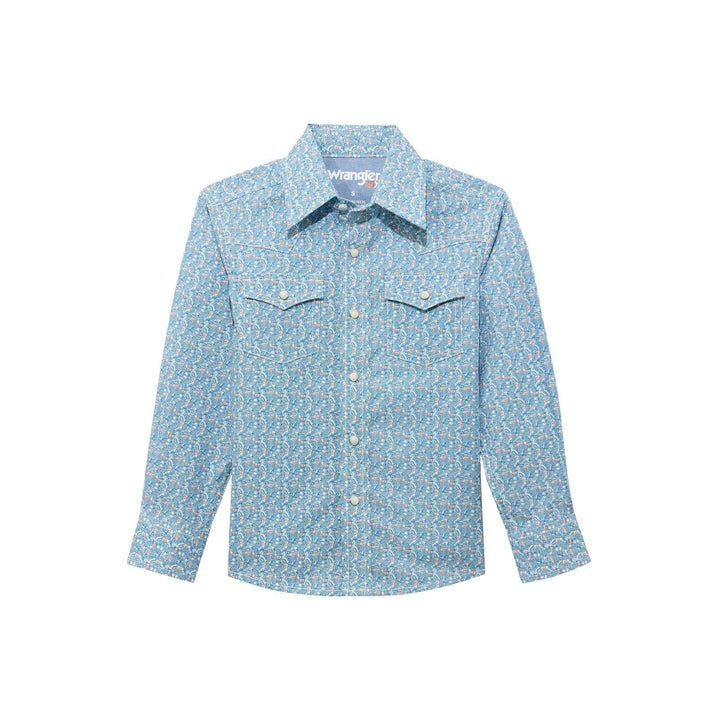 Boys 20X Advanced Comfort Long Sleeve Shirt - Blue 112374376 - Double C Western SupplyWrangler