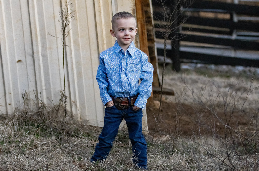 Boys 20X Advanced Comfort Long Sleeve Shirt - Blue 112374376 - Double C Western SupplyWrangler