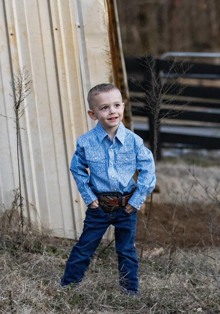 Boys 20X Advanced Comfort Long Sleeve Shirt - Blue 112374376 - Double C Western SupplyWrangler