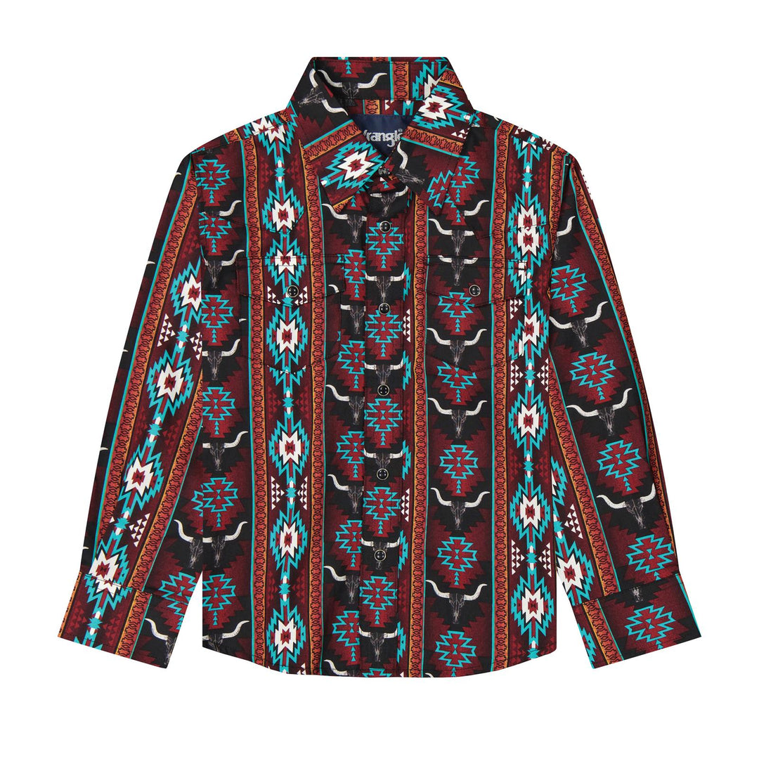 Boys Checotah® Long Sleeve Shirt - Brown - 112385916 - Double C Western SupplyWrangler