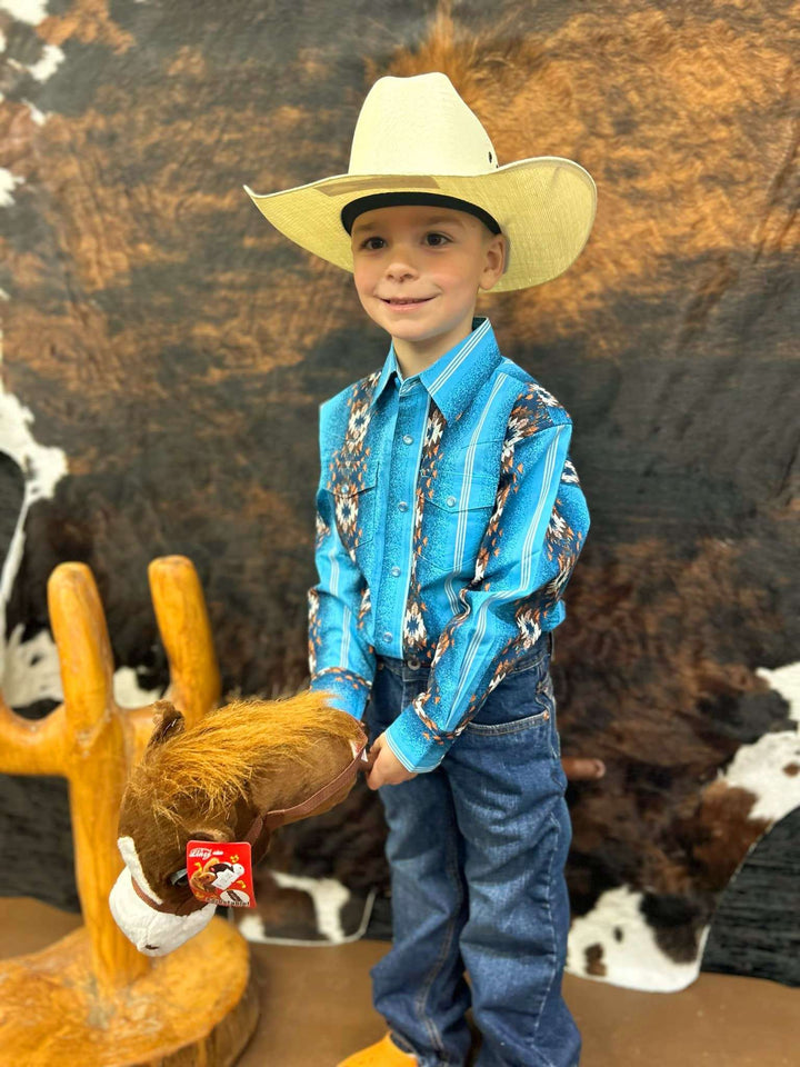 Boys Checotah Long Sleeve Shirt - Multi - Double C Western SupplyWrangler