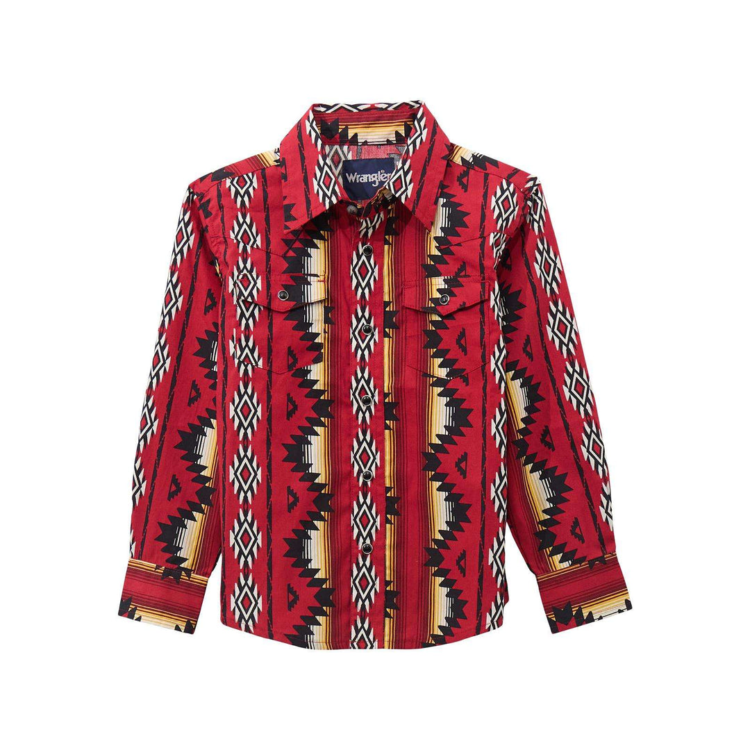 Boys Checotah Long Sleeve Shirt - Red Multi 112369457 - Double C Western SupplyWrangler