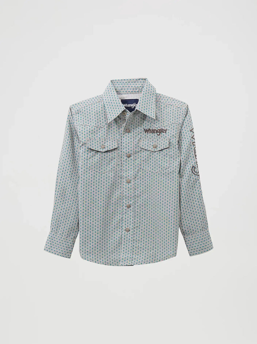 Boys Logo Long Sleeve Shirt - Grey/Blue 112369433 - Double C Western SupplyWrangler