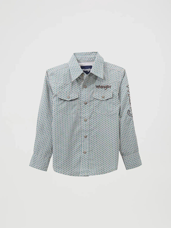 Boys Logo Long Sleeve Shirt - Grey/Blue 112369433 - Double C Western SupplyWrangler