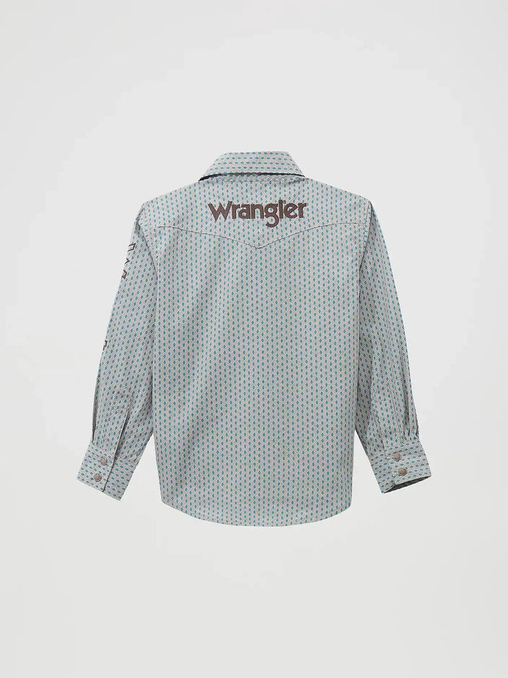 Boys Logo Long Sleeve Shirt - Grey/Blue 112369433 - Double C Western SupplyWrangler