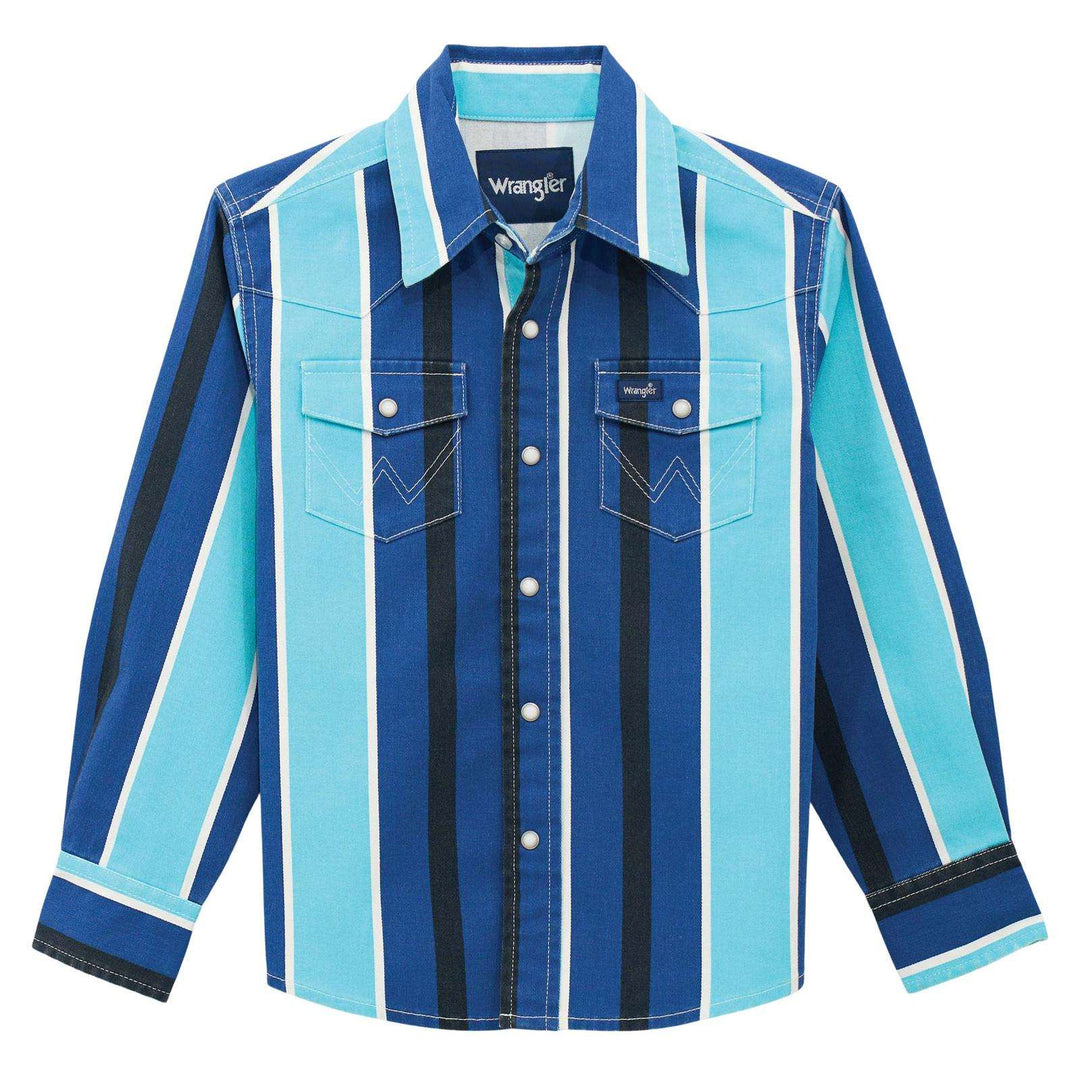 Boys Vintage Brushpopper Long Sleeve Shirt Blue Multi | 112379231 - Double C Western SupplyWrangler
