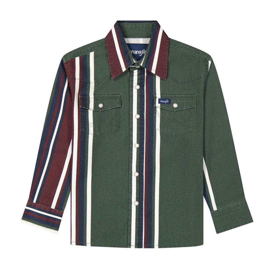 Boys Vintage Brushpopper Stripe Shirt - Green Multi Stripe - 112385823 - Double C Western SupplyWrangler