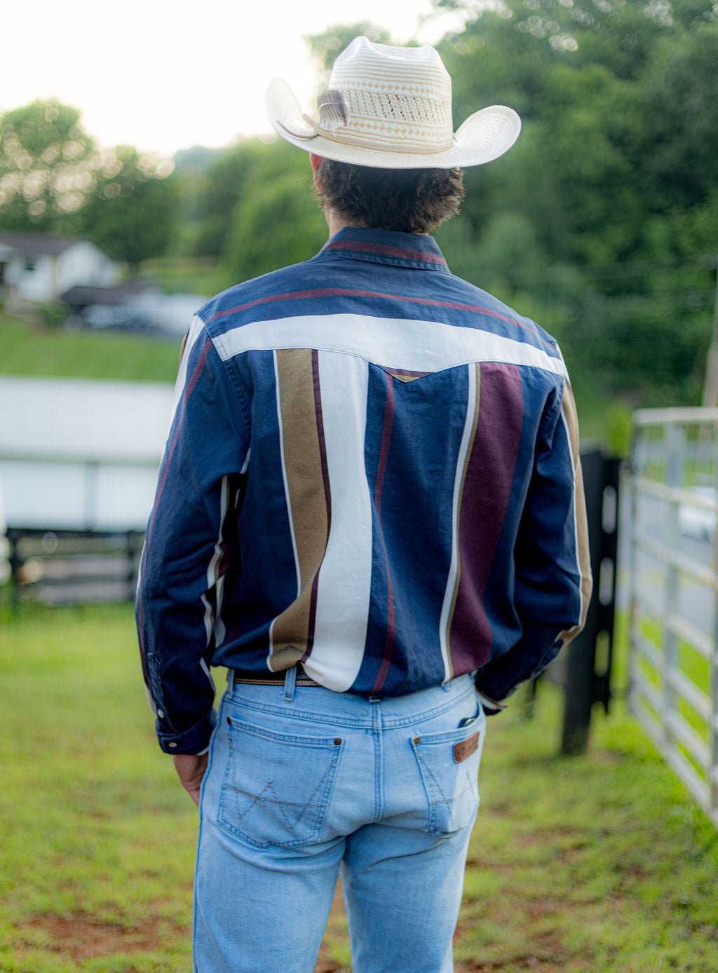 Boys Vintage Brushpopper Stripe Shirt - Navy Multi - 112382002 - Double C Western SupplyWrangler