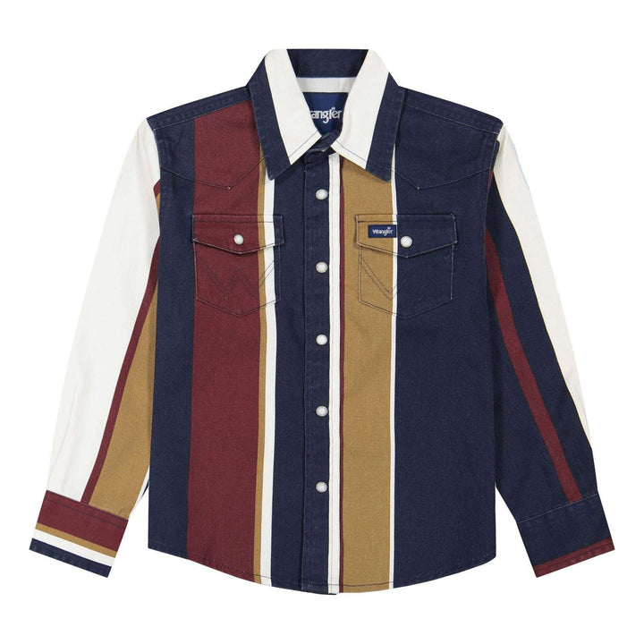Boys Vintage Brushpopper Stripe Shirt - Navy Multi - 112382002 - Double C Western SupplyWrangler