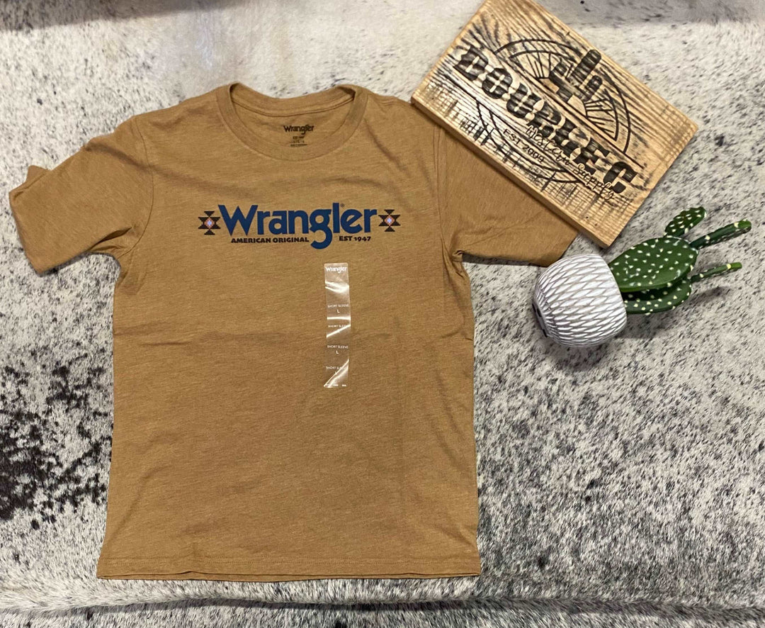 Boy's Wrangler Kabel Logo T-Shirt in Bistre Heather - Double C Western SupplyWRANGLER