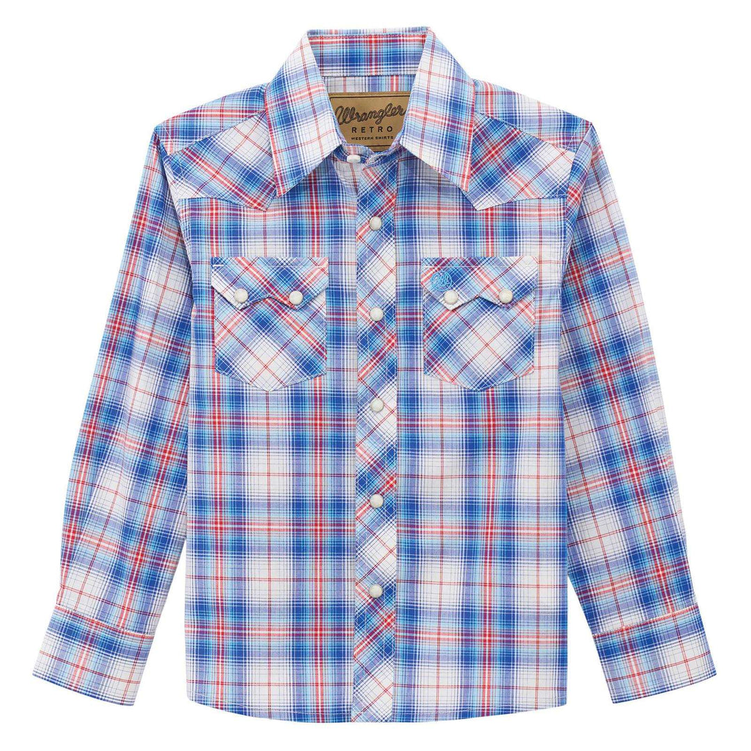 Boys Wrangler Retro® Long Sleeve Shirt Blue/Red | 112378922 - Double C Western SupplyWrangler