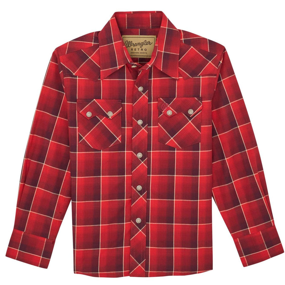 Boys Wrangler Retro® Long Sleeve Shirts - Red 112368079 - Double C Western SupplyWrangler