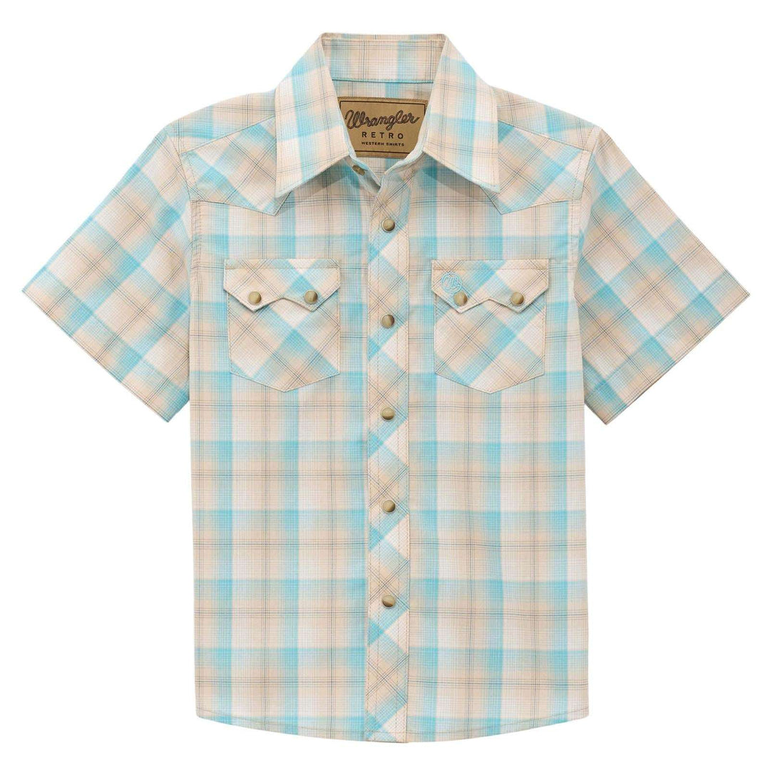 Boys Wrangler Retro® Short Sleeve Shirt Turquoise/Tan | 112378921 - Double C Western SupplyWrangler