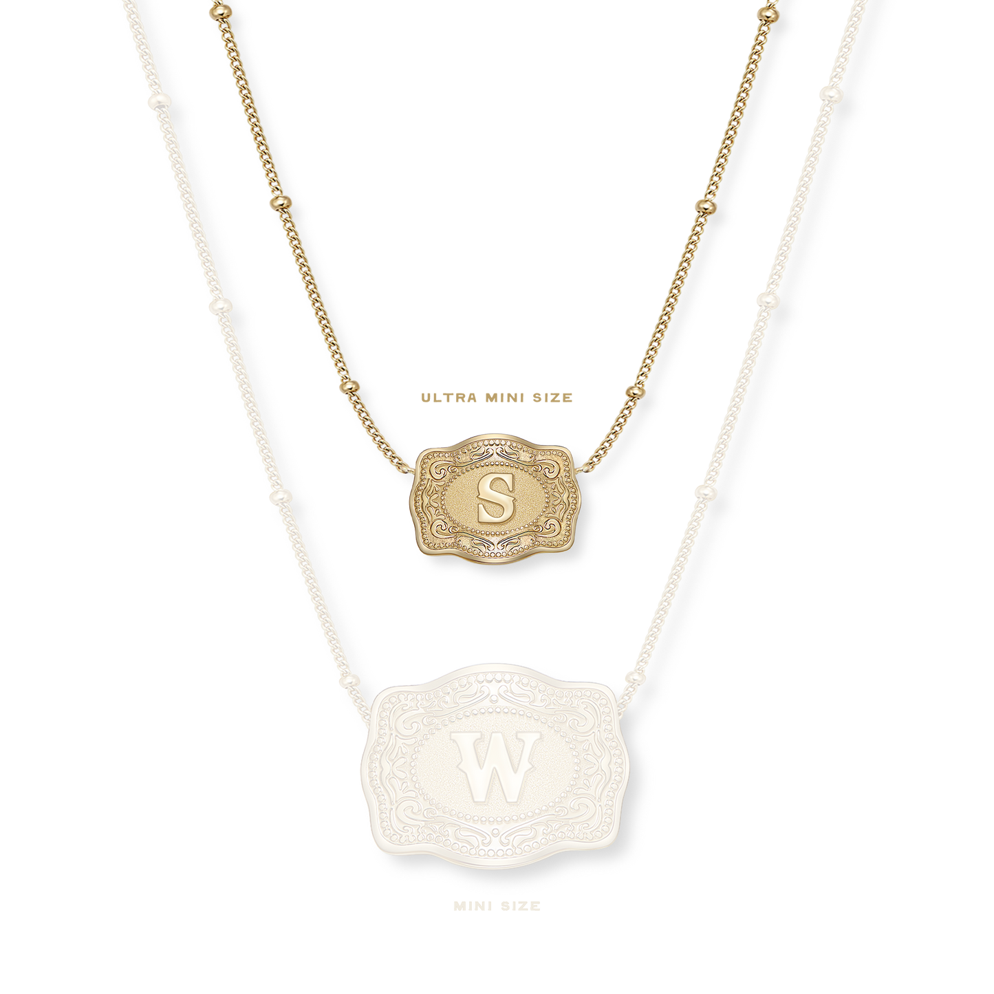 SpurWest Ultra Mini Belt Buckle Necklace (Initial) - Gold SpurWest