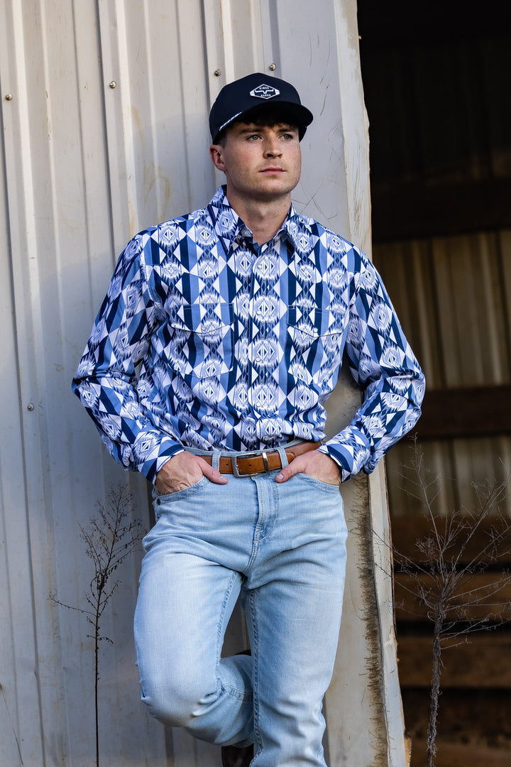 Checotah® Dress Western Long Sleeve Shirt - Classic Fit - Blue 112374917 - Double C Western SupplyWrangler
