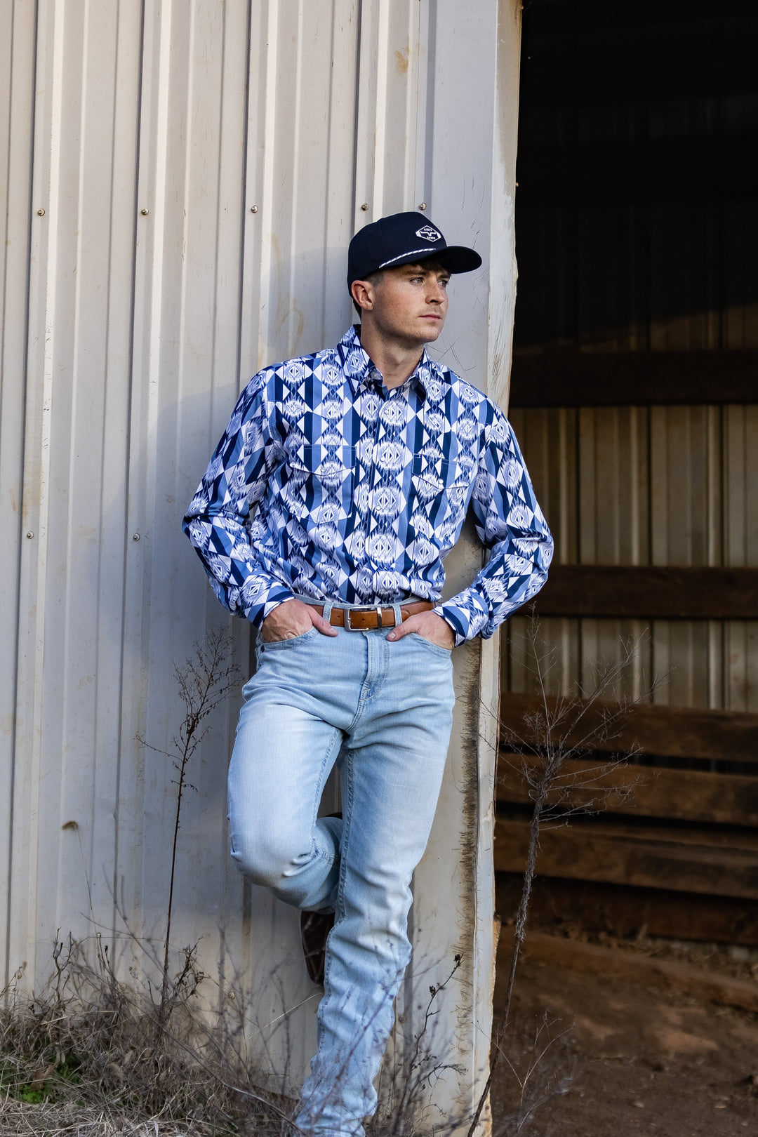 Checotah® Dress Western Long Sleeve Shirt - Classic Fit - Blue 112374917 - Double C Western SupplyWrangler
