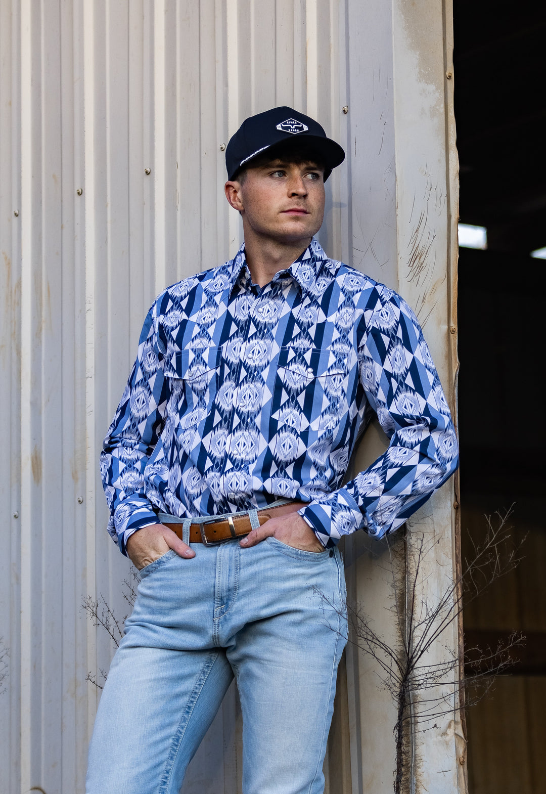 Checotah® Dress Western Long Sleeve Shirt - Classic Fit - Blue 112374917 - Double C Western SupplyWrangler