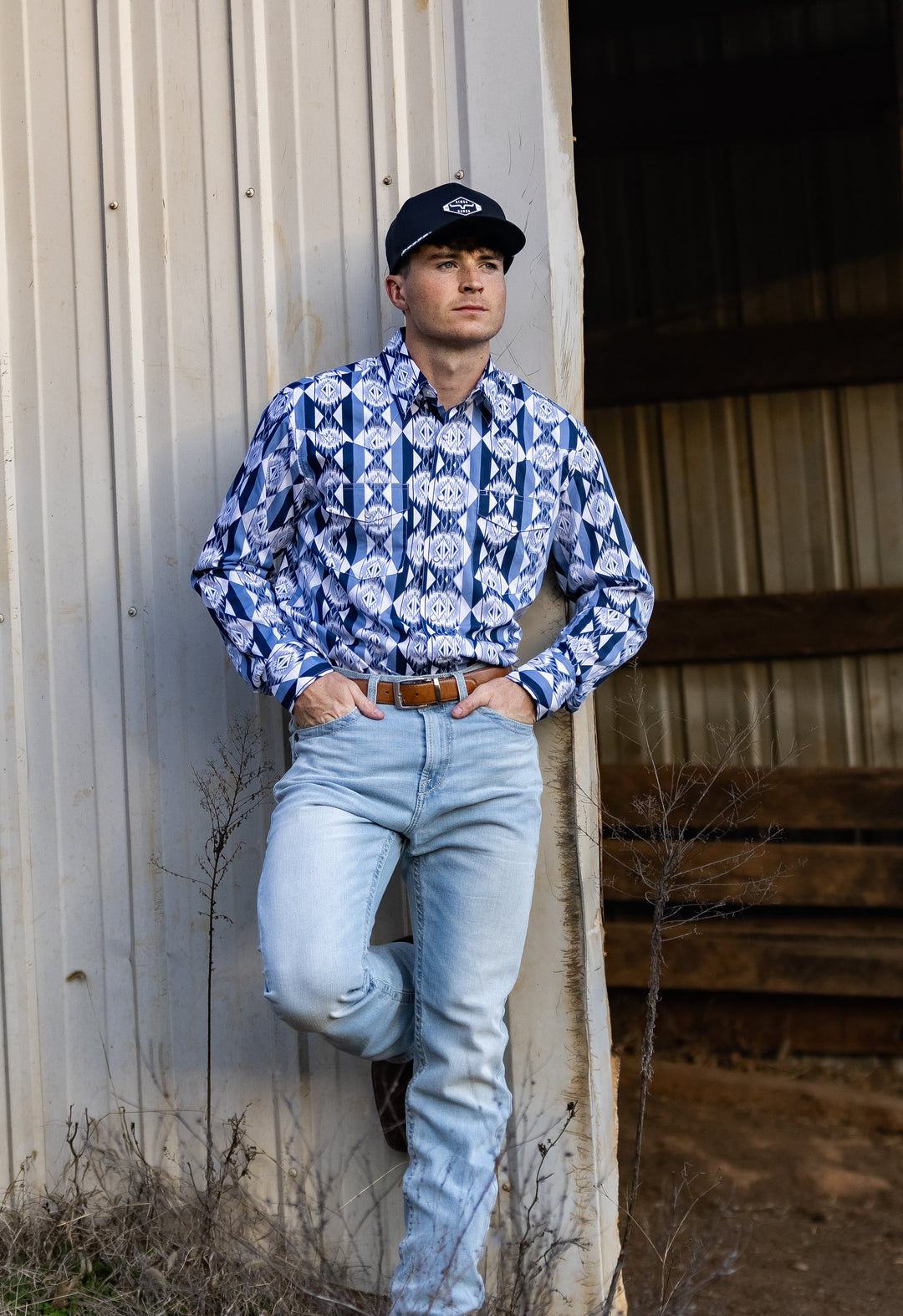 Checotah® Dress Western Long Sleeve Shirt - Classic Fit - Blue 112374917 - Double C Western SupplyWrangler