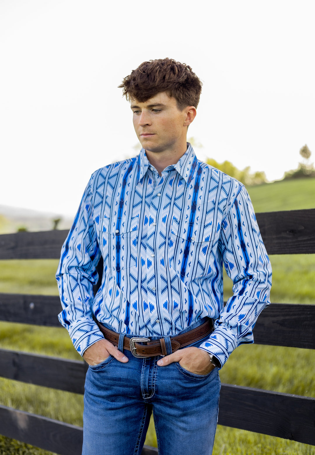 Checotah® Dress Western Long Sleeve Shirt Classic Fit Blue | 112379225 - Double C Western SupplyWrangler