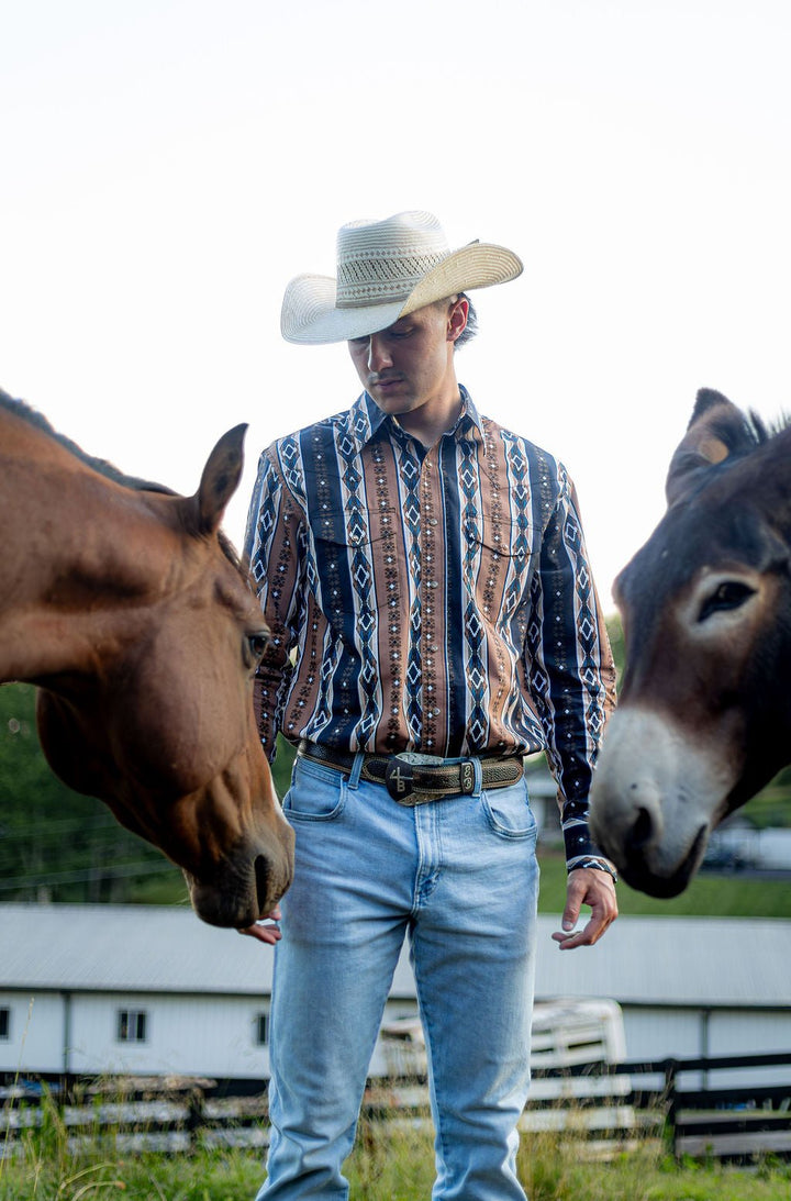 Checotah® Dress Western Long Sleeve Shirt - Classic Fit - Brown - 112381991 - Double C Western SupplyWrangler