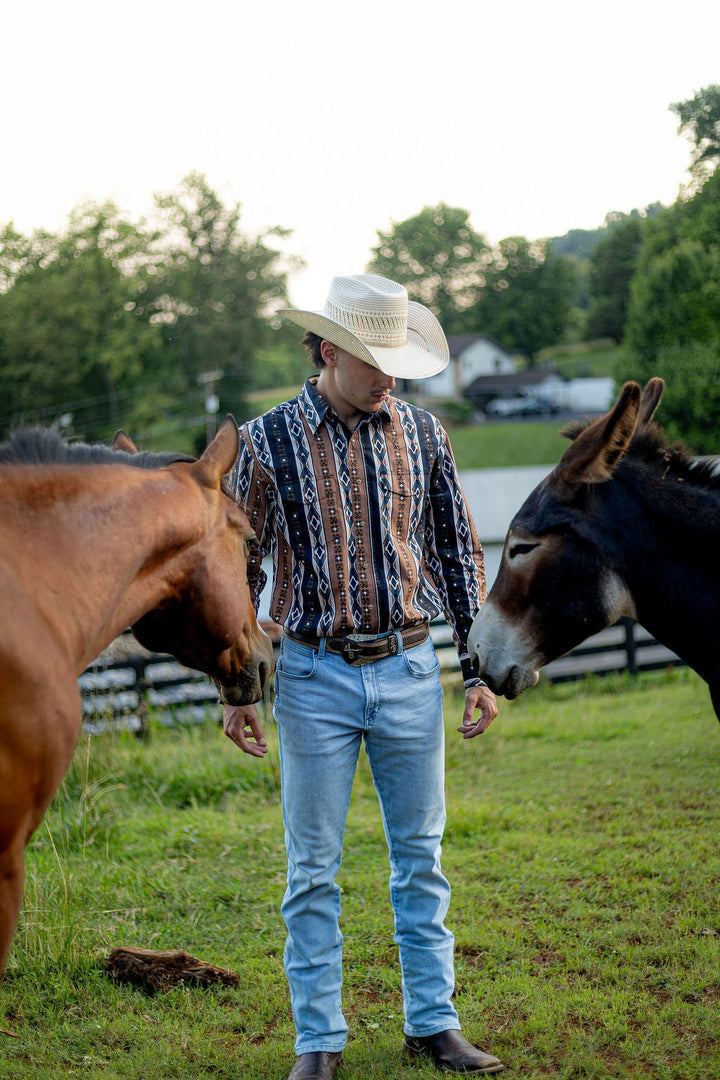 Checotah® Dress Western Long Sleeve Shirt - Classic Fit - Brown - 112381991 - Double C Western SupplyWrangler