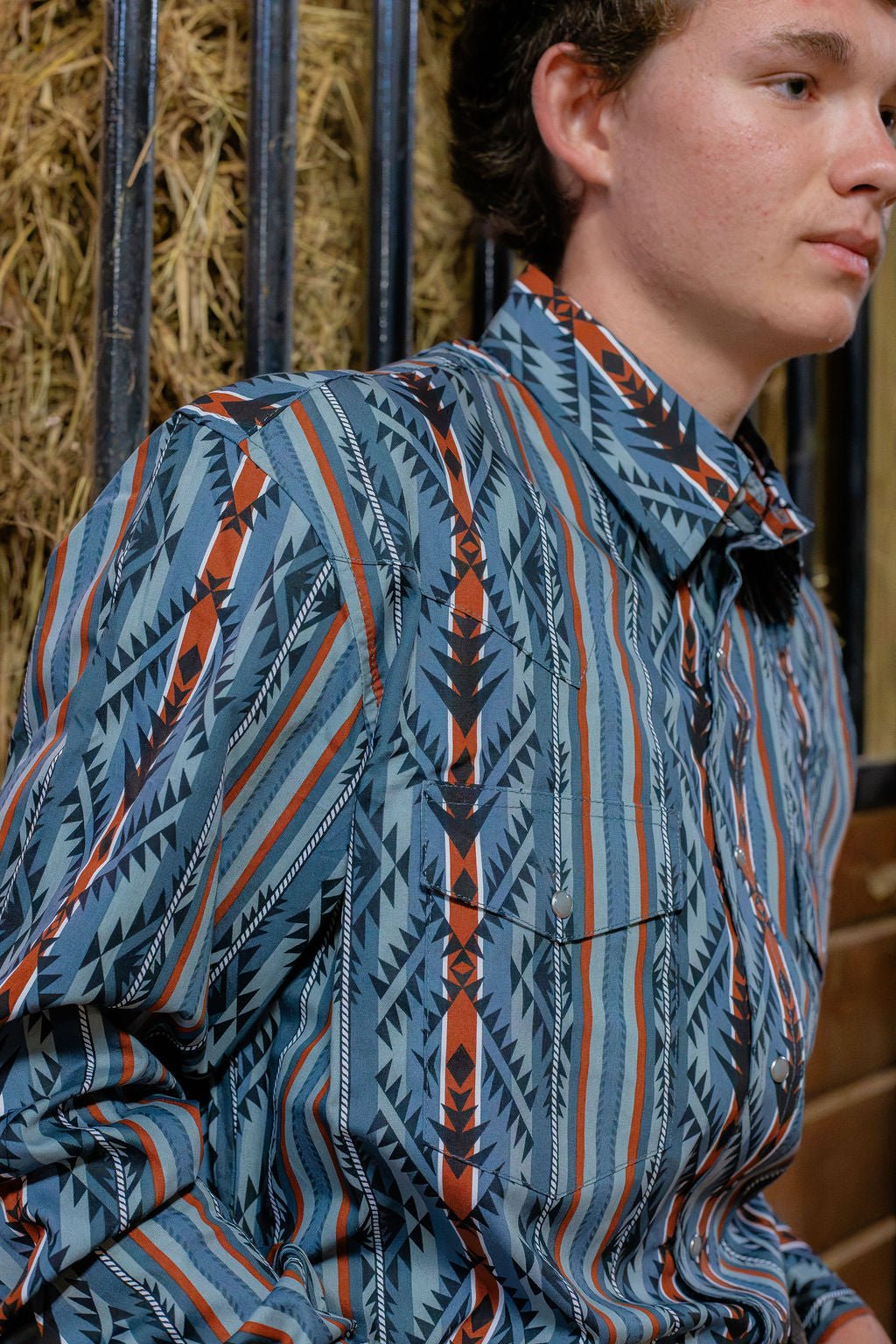 Checotah® Dress Western Long Sleeve Shirt - Classic Fit - Grey/Orange - 112385915 - Double C Western SupplyWrangler