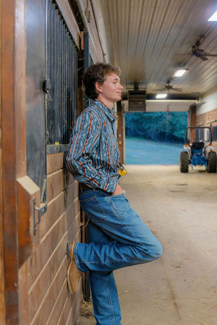 Checotah® Dress Western Long Sleeve Shirt - Classic Fit - Grey/Orange - 112385915 - Double C Western SupplyWrangler