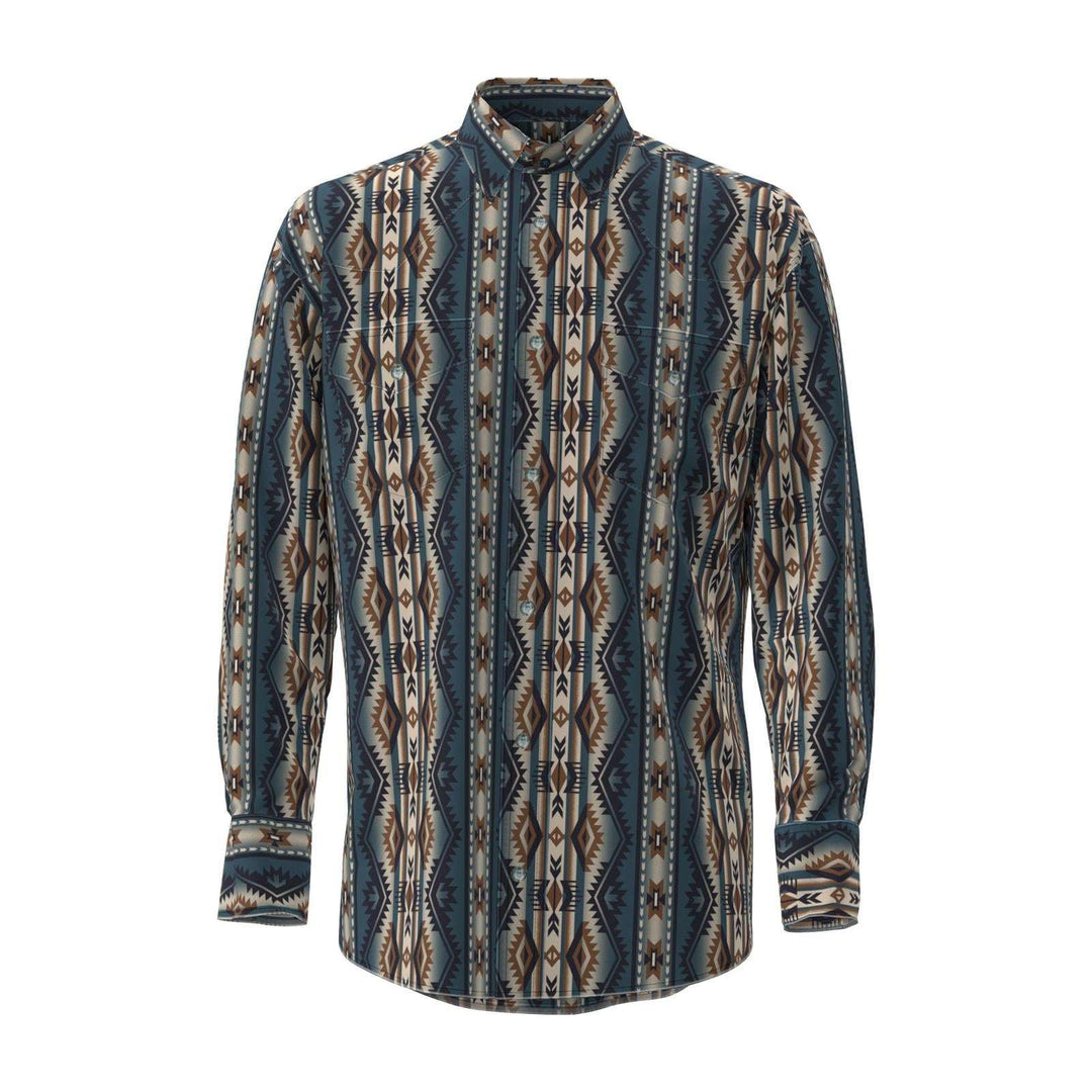 Checotah® Dress Western Long Sleeve Shirt - Classic Fit - Teal/Brown - 112384297 - Double C Western SupplyWrangler