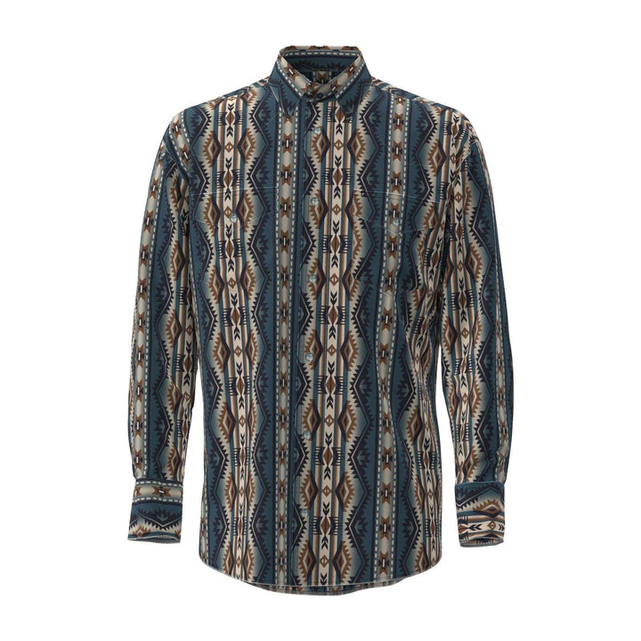 Checotah® Dress Western Long Sleeve Shirt - Classic Fit - Teal/Brown - 112384297 - Double C Western SupplyWrangler