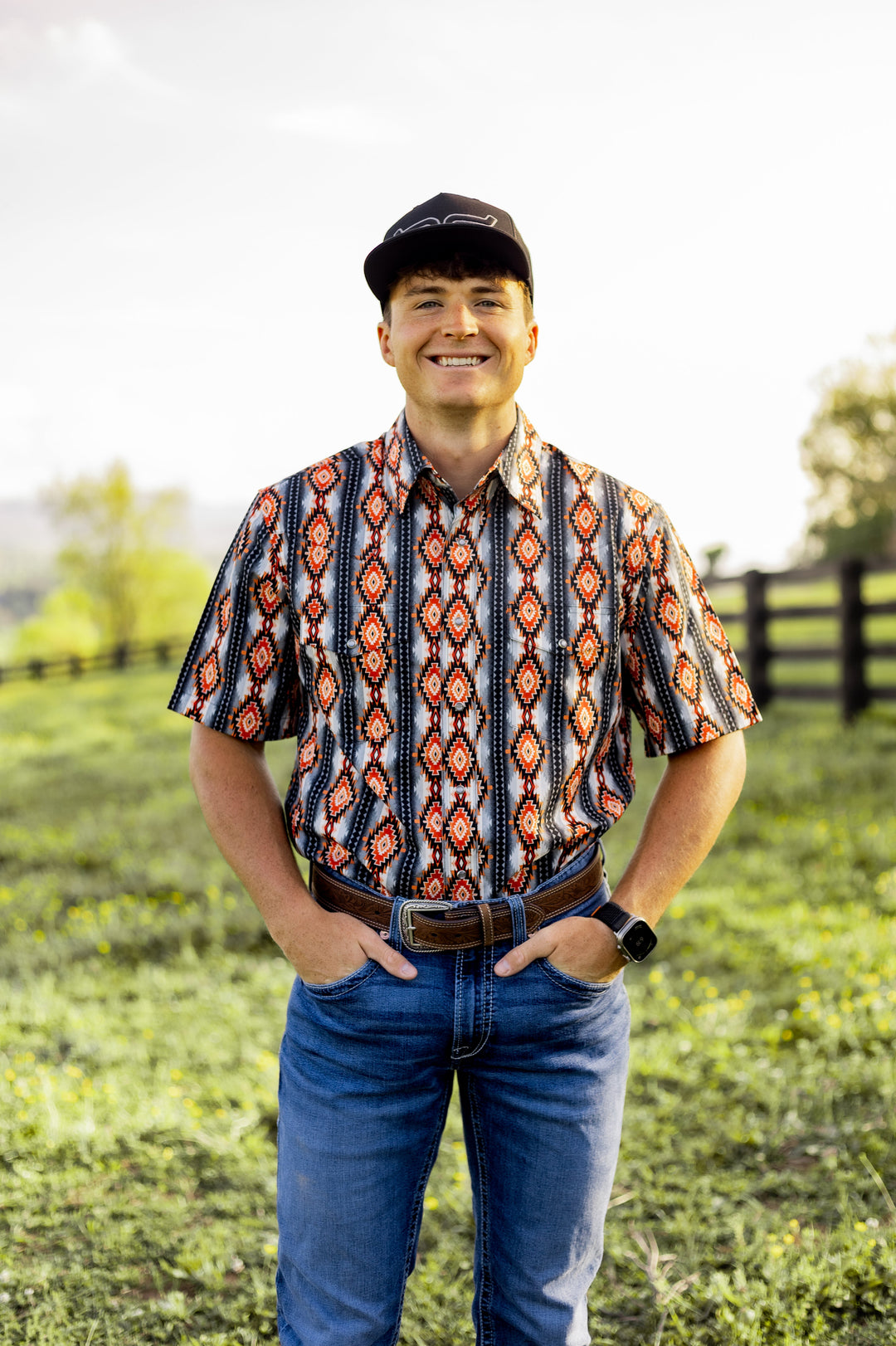 Checotah® Dress Western Short Sleeve Shirt - Classic Fit - Black Multi - 112379164 - Double C Western SupplyWrangler