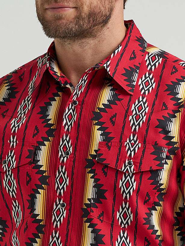 Checotah® Western Long Sleeve Shirt - Classic Fit - Red Multi 112369430 - Double C Western SupplyWrangler