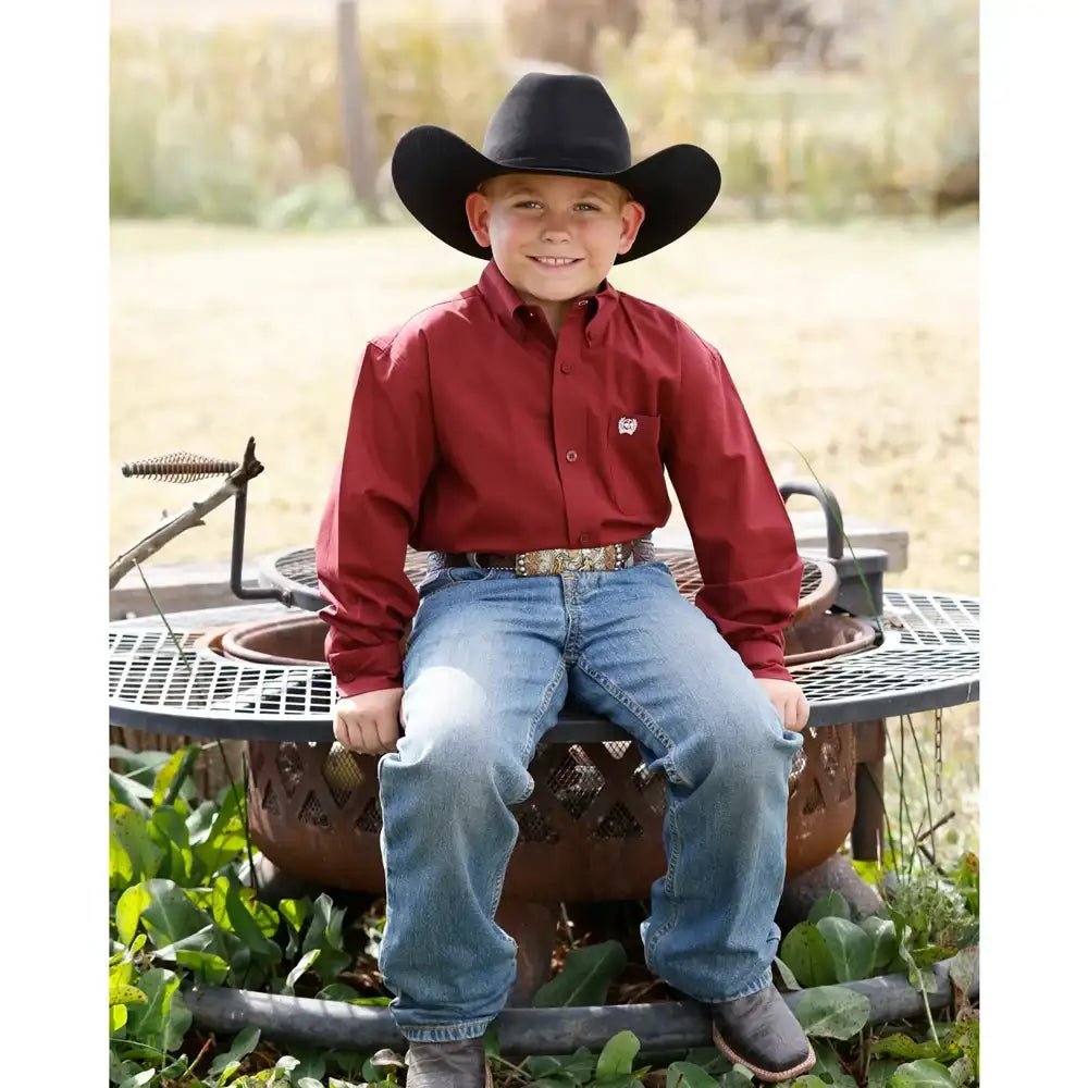 Cinch Boys' Long Sleeve Western Button-Down Shirt Burgundy Stripe MTW7060426 - Double C Western SupplyCinch