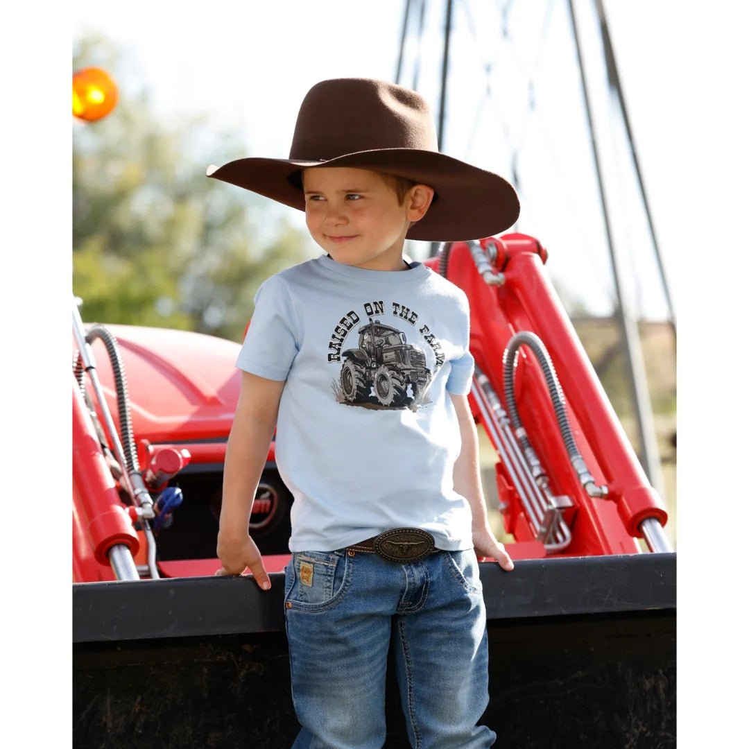 Cinch Boy's Toddler "Raised on the Farm" Light Blue T-Shirt - Double C Western SupplyCinch