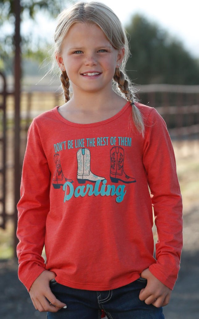 Cinch Girls Orange Darling Long Sleeve Shirt - Double C Western SupplyCinch