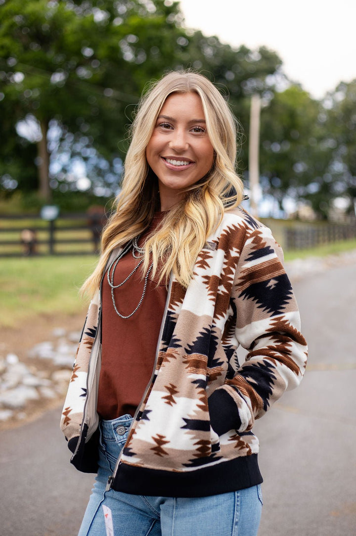 CINCH KHAKI FULL ZIP AZTEC PRINT - LADIES JACKET - MAJ9919003 - Double C Western SupplyCinch