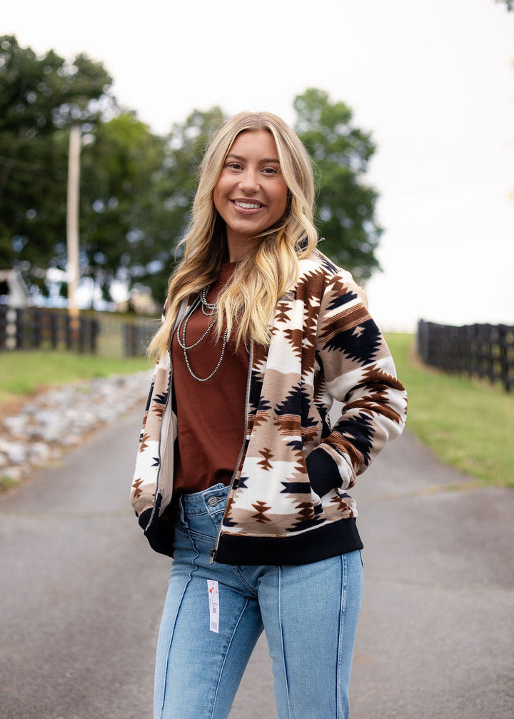 CINCH KHAKI FULL ZIP AZTEC PRINT - LADIES JACKET - MAJ9919003 - Double C Western SupplyCinch