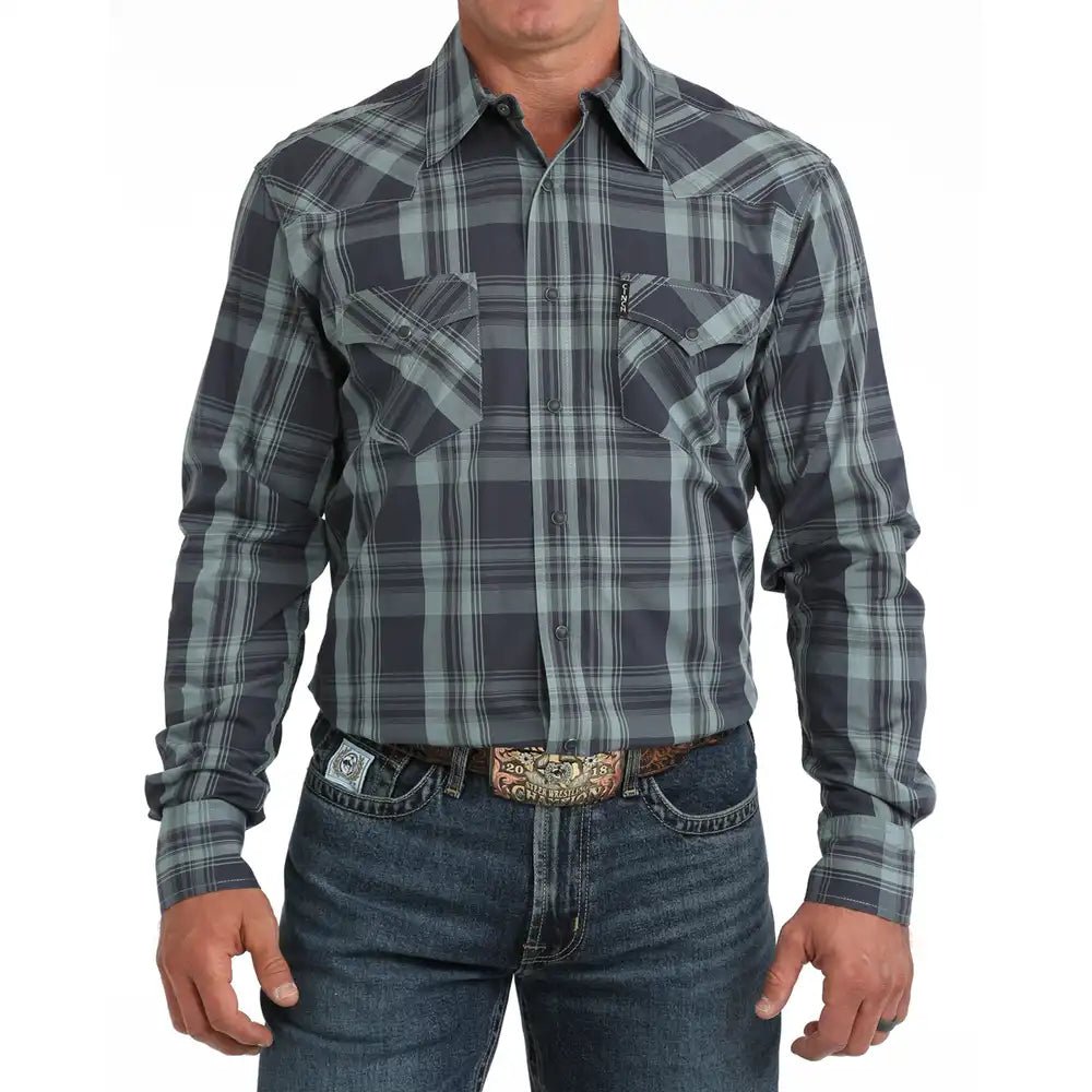 Cinch Men’s Modern Fit Long Sleeve Shirt – Blue Plaid MTW1303110 - Double C Western SupplyCinch