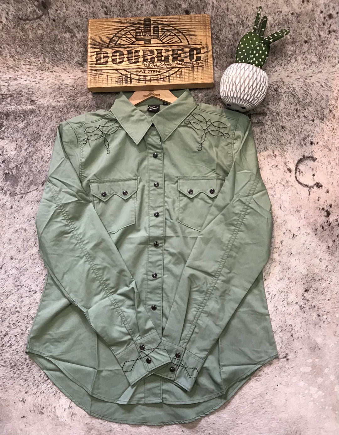 Cinch Women's L/S Snap Shirt-Green CTW7501002 - Double C Western SupplyCinch