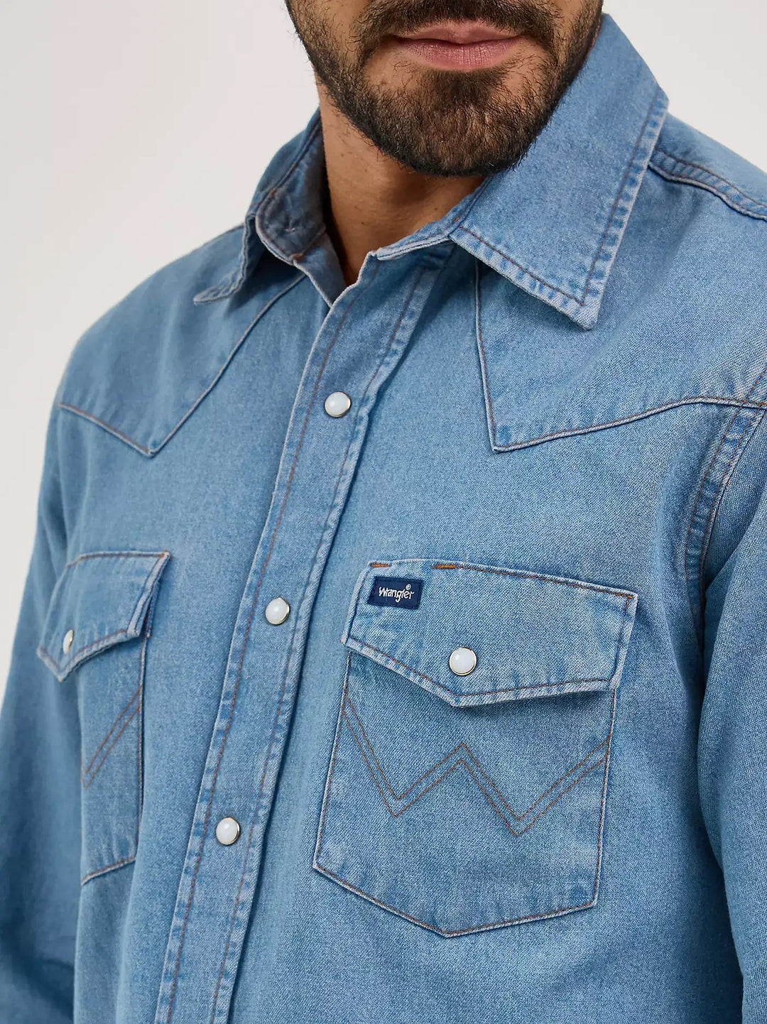 COWBOY CUT® LONG SLEEVE WESTERN DENIM SNAP WORK SHIRT 70127SW - Double C Western SupplyWRANGLER
