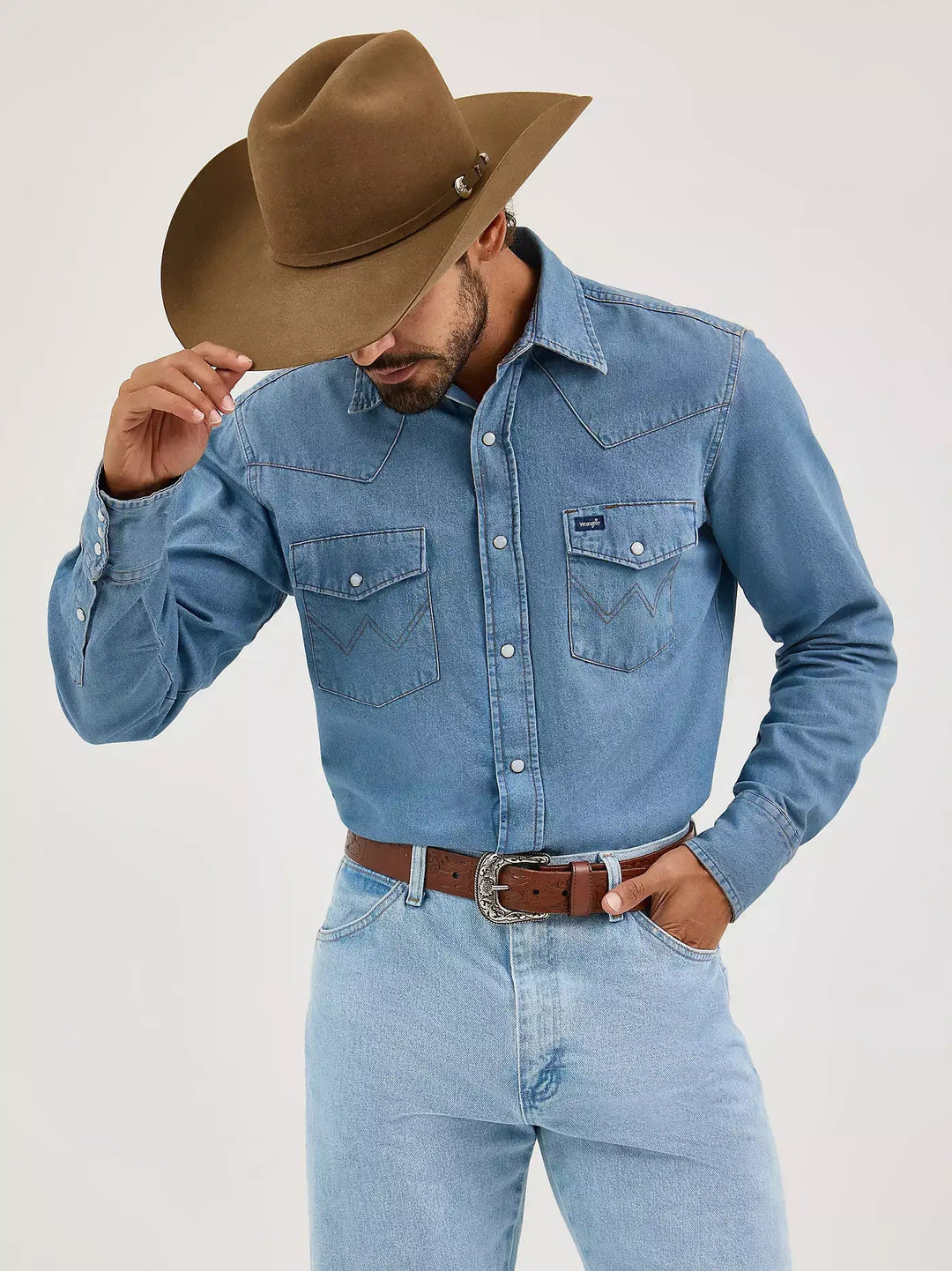 COWBOY CUT® LONG SLEEVE WESTERN DENIM SNAP WORK SHIRT 70127SW - Double C Western SupplyWRANGLER