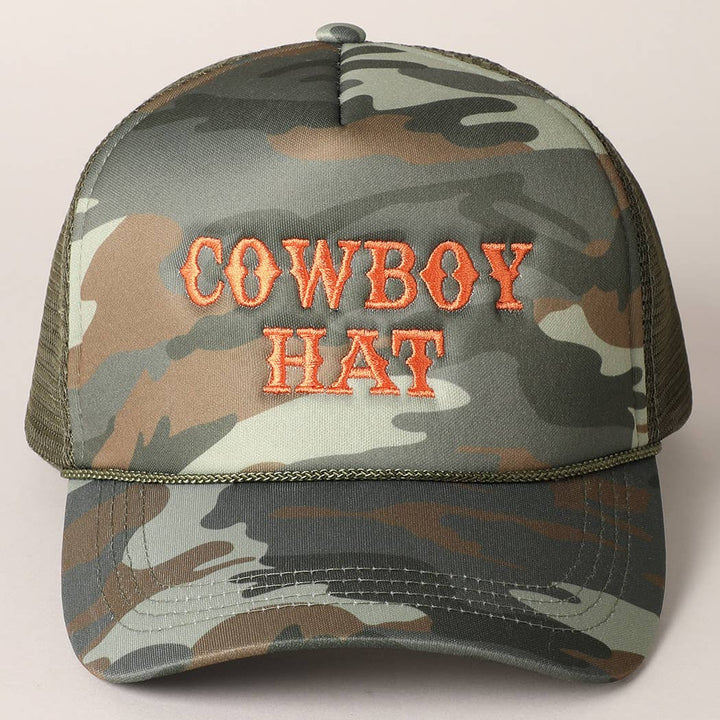Cowboy Hat Embroidered Mesh Back Trucker Cap - Double C Western SupplyFashion City