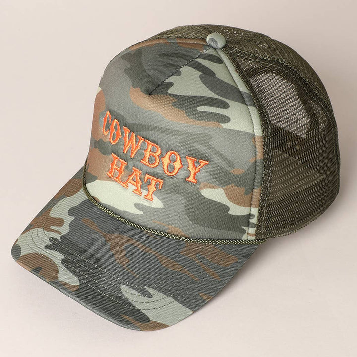 Cowboy Hat Embroidered Mesh Back Trucker Cap - Double C Western SupplyFashion City