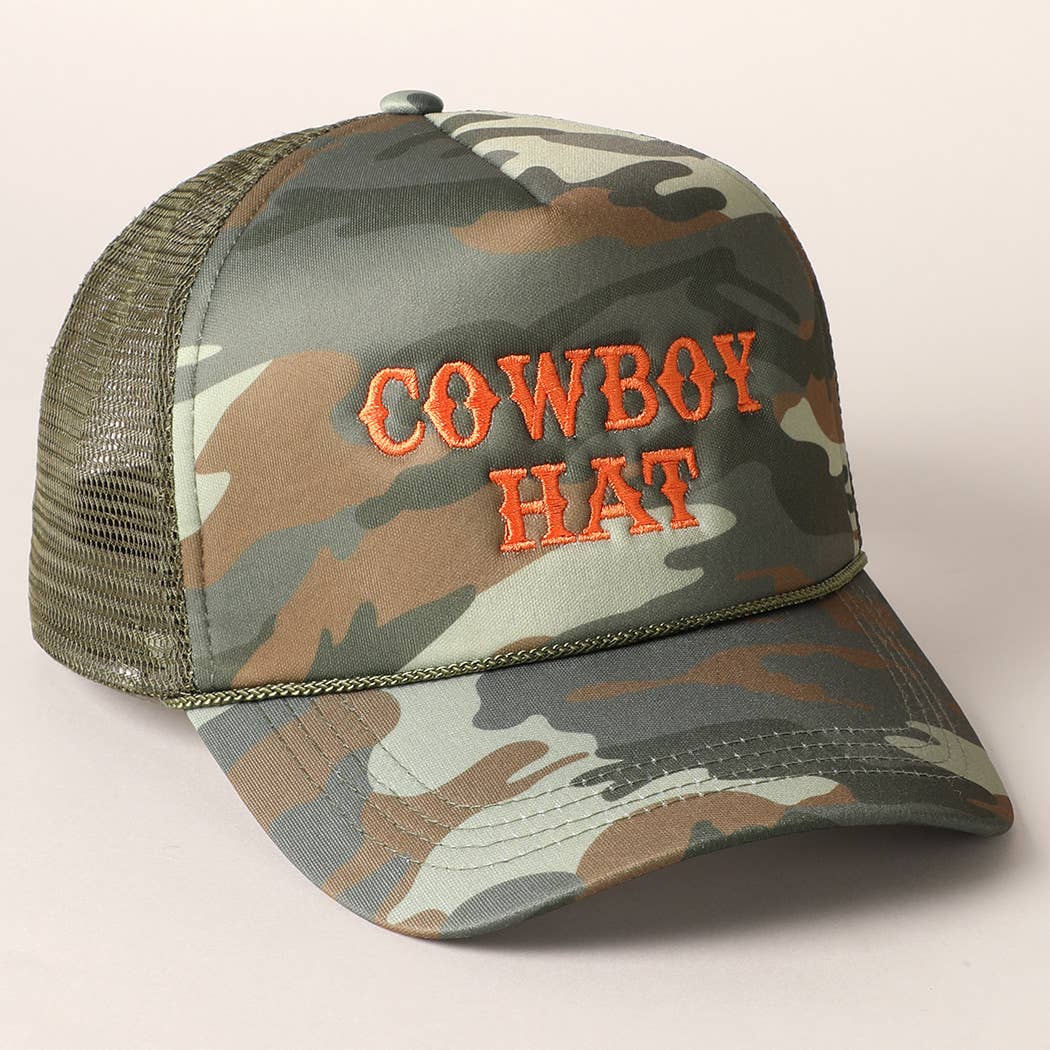Cowboy Hat Embroidered Mesh Back Trucker Cap - Double C Western SupplyFashion City