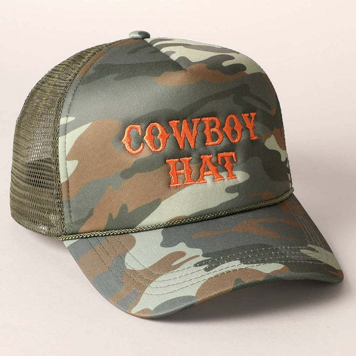Cowboy Hat Embroidered Mesh Back Trucker Cap - Double C Western SupplyFashion City