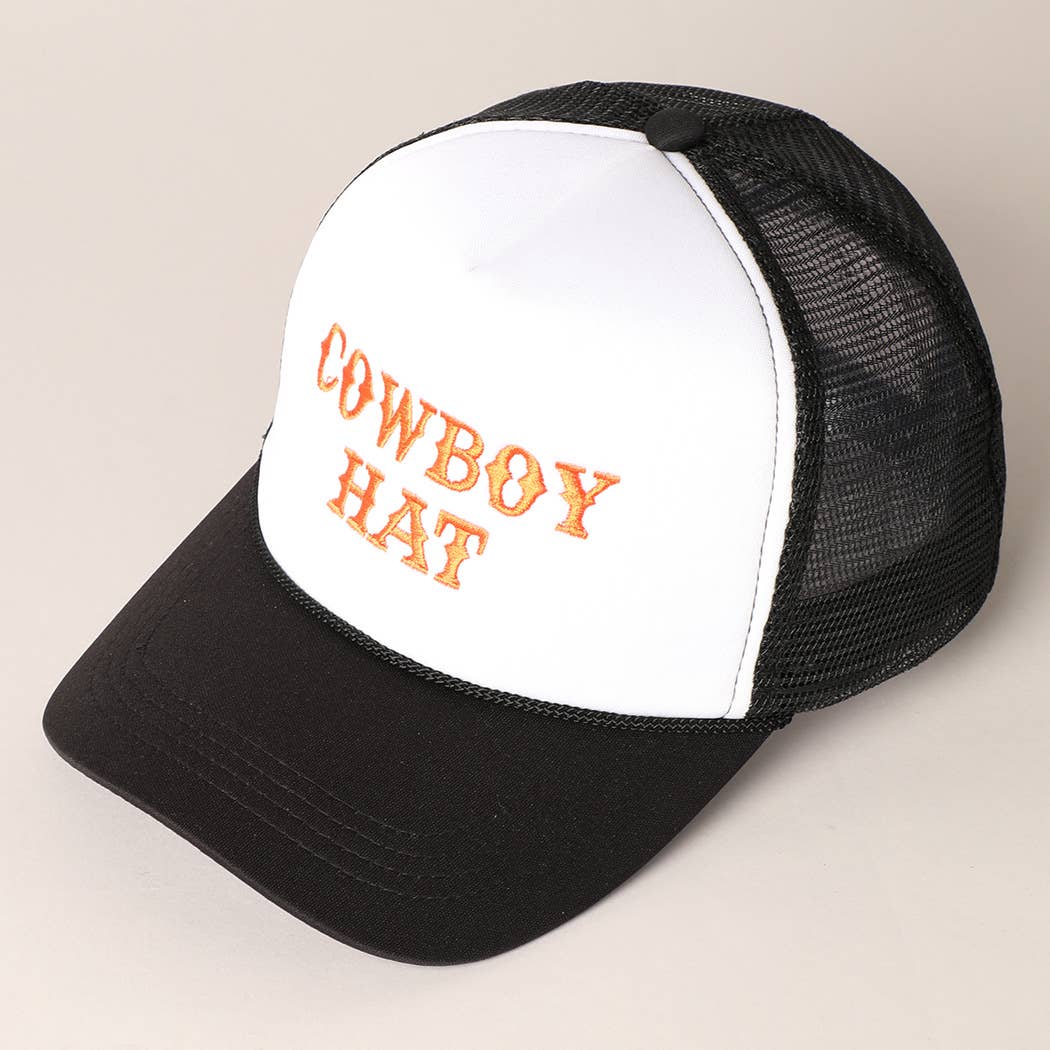 Cowboy Hat Embroidered Mesh Back Trucker Cap - Double C Western SupplyFashion City