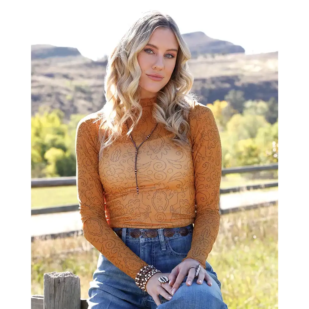 Cruel Girl Women's Long Sleeve Mesh Top Gold CTK7485007 - Double C Western SupplyCruel Girl