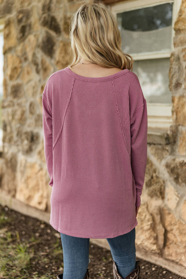 Curly Rib V Neck Long Sleeve Top - Double C Western SupplyAndrée by Unit